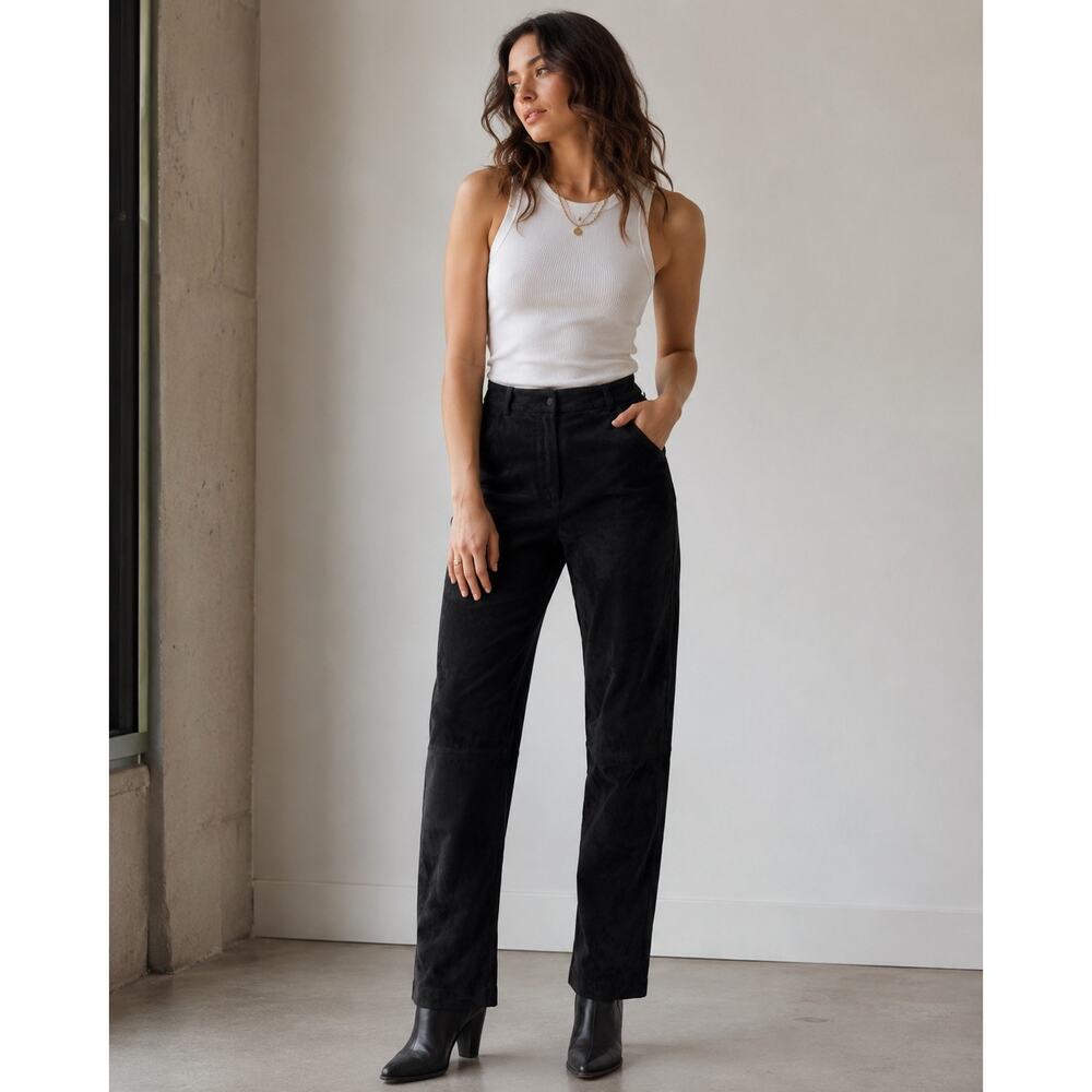 Vintage Y2K Valerie Stevens Black Suede Leather Straight Leg Pants Size Large